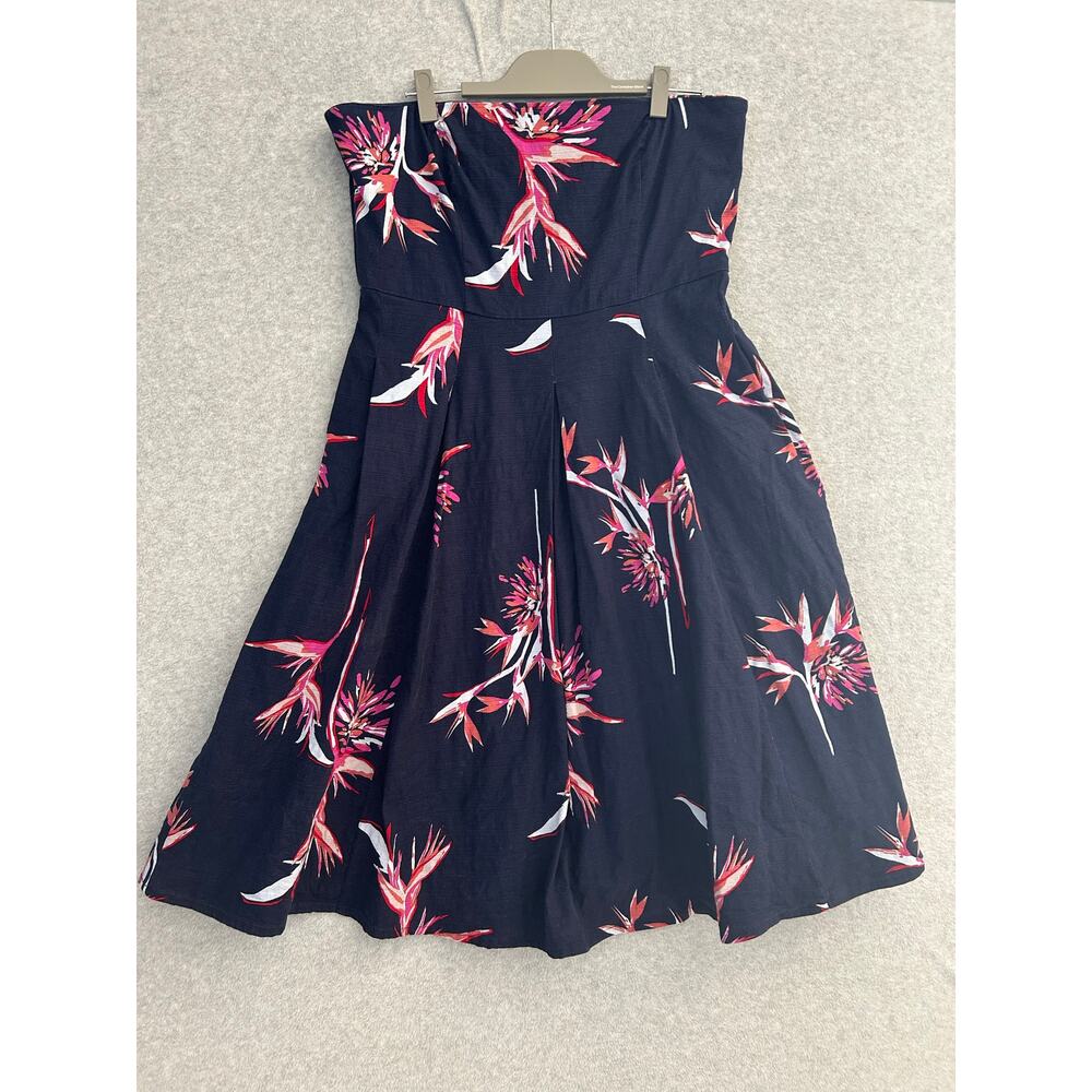 Eva Mendes New‎ York & Company Strapless Floral Fit Flare Dress Navy Pink XL